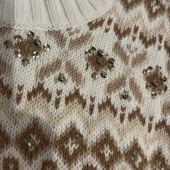 4/$20 Justice off white sweater with tan and gold sequins - Picture 7 of 8